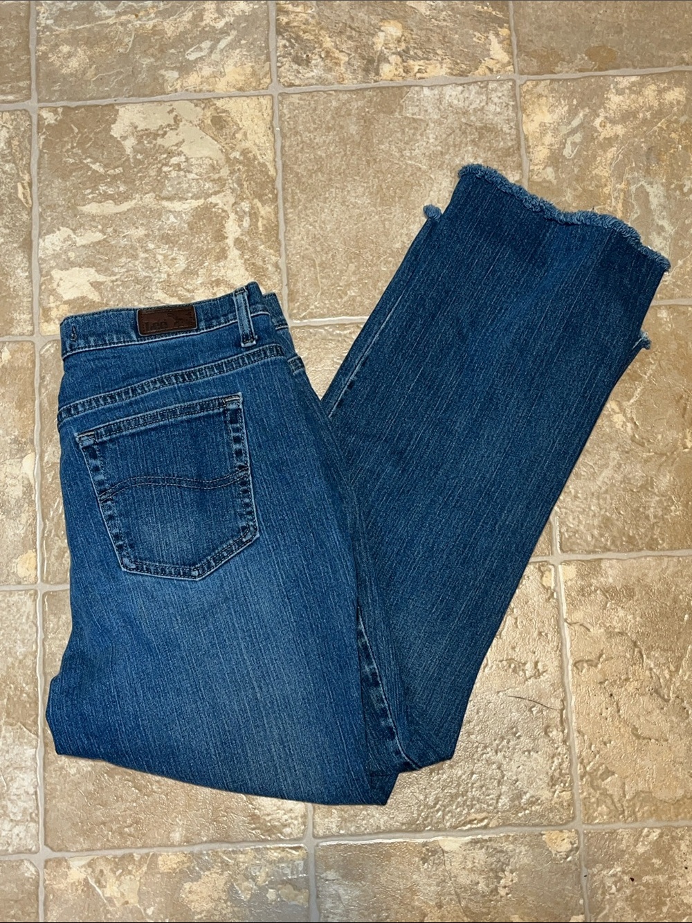 Lee Women’s Dark Blue Bootcut Jeans with Frayed Hem